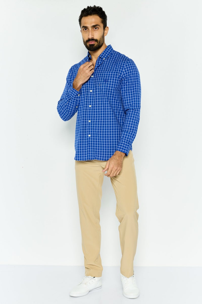 Chaps Men Custom Fit Grid Pattern Long Sleeves Casual Shirt, Blue - Image 2